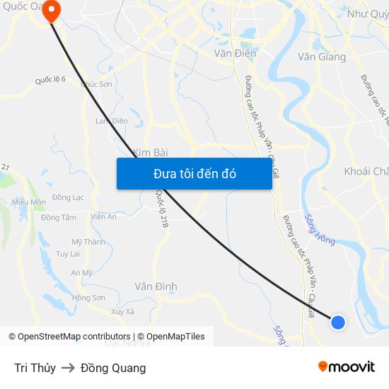 Tri Thủy to Đồng Quang map