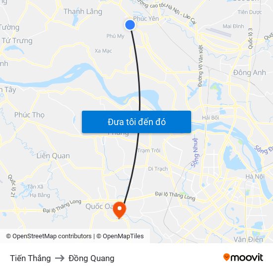 Tiến Thắng to Đồng Quang map