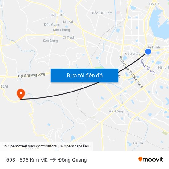 593 - 595 Kim Mã to Đồng Quang map