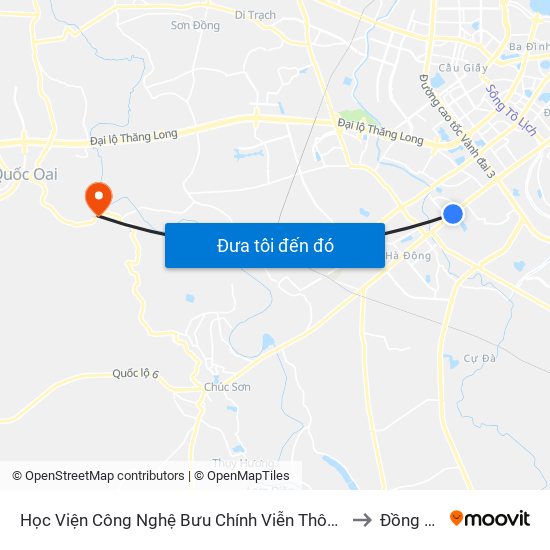 Học Viện Công Nghệ Bưu Chính Viễn Thông - Trần Phú (Hà Đông) to Đồng Quang map
