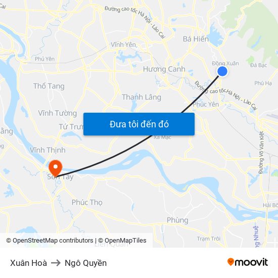 Xuân Hoà to Ngô Quyền map