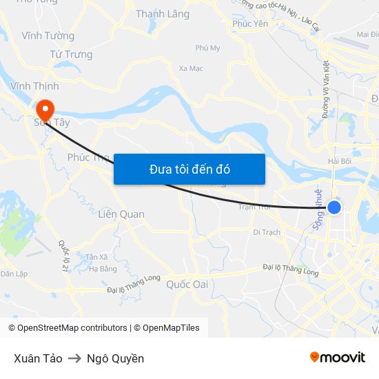 Xuân Tảo to Ngô Quyền map