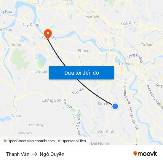 Thanh Văn to Ngô Quyền map