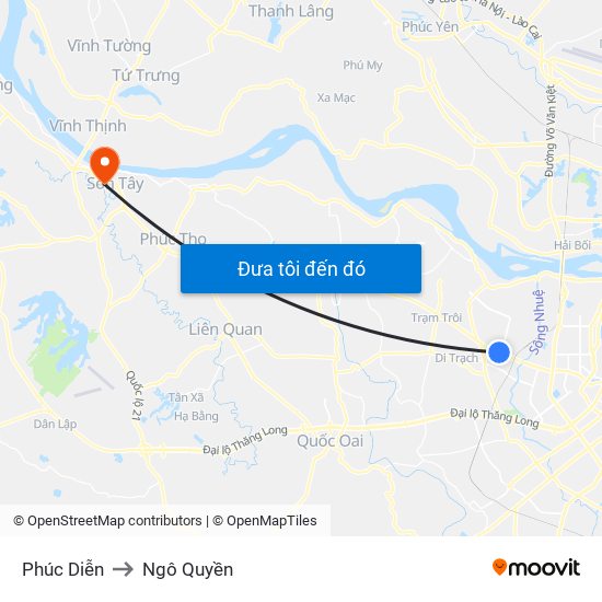 Phúc Diễn to Ngô Quyền map