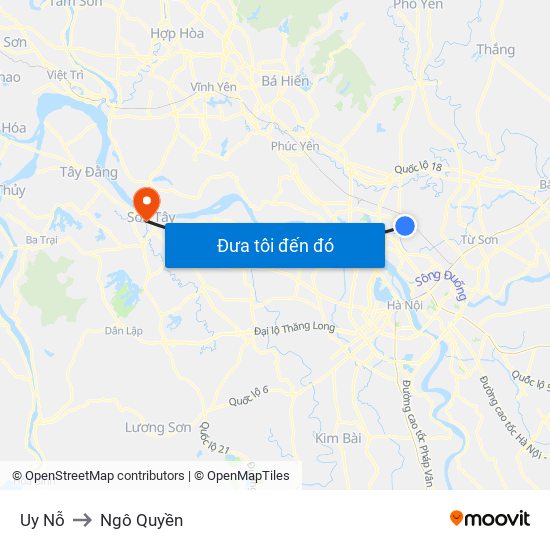 Uy Nỗ to Ngô Quyền map