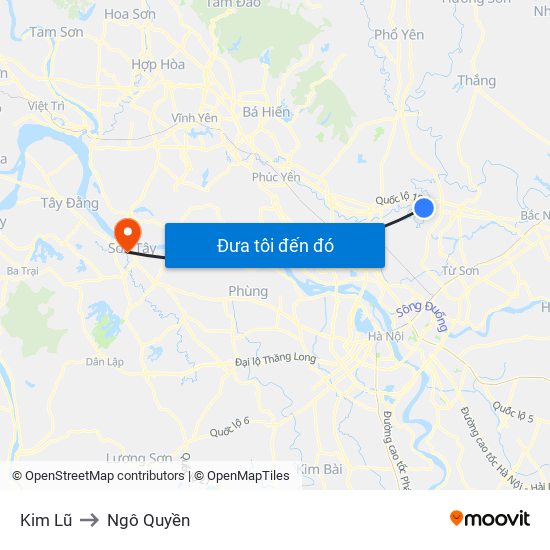 Kim Lũ to Ngô Quyền map