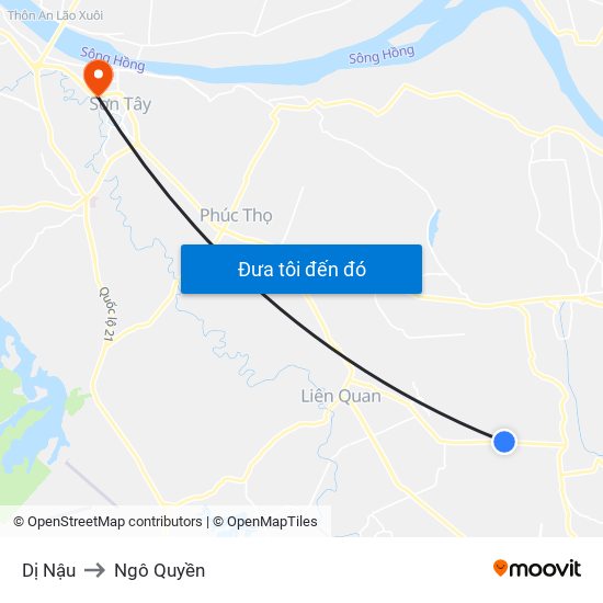 Dị Nậu to Ngô Quyền map