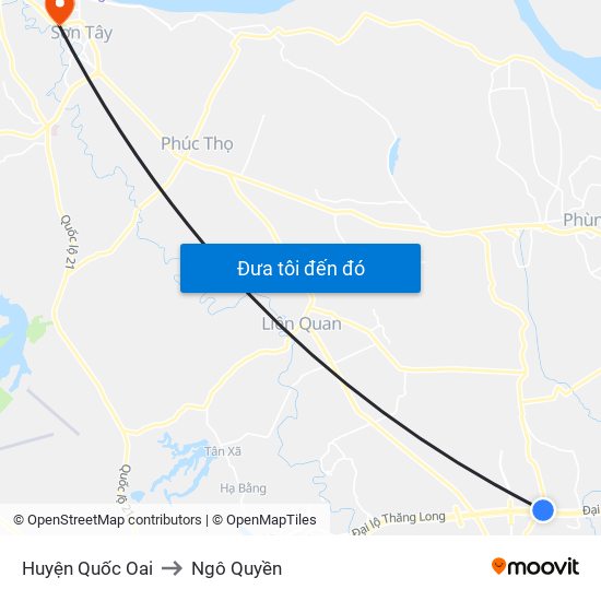 Huyện Quốc Oai to Ngô Quyền map