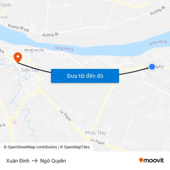 Xuân Đình to Ngô Quyền map