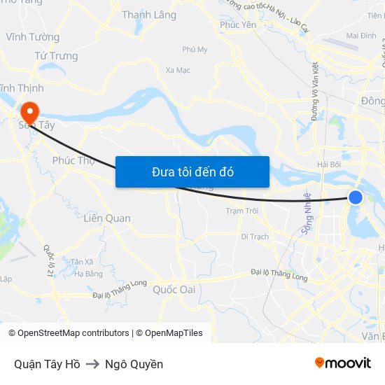 Quận Tây Hồ to Ngô Quyền map