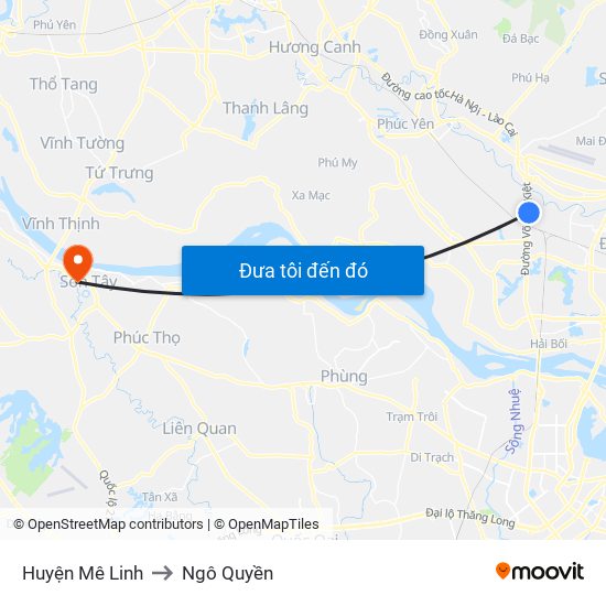 Huyện Mê Linh to Ngô Quyền map