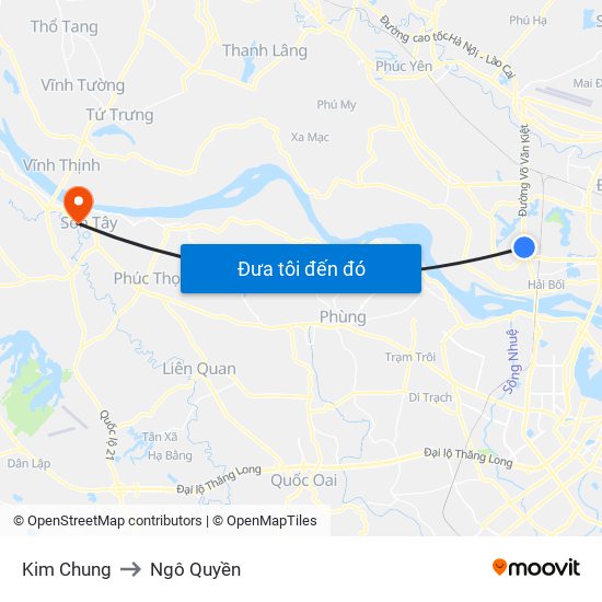 Kim Chung to Ngô Quyền map
