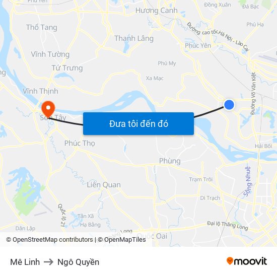 Mê Linh to Ngô Quyền map