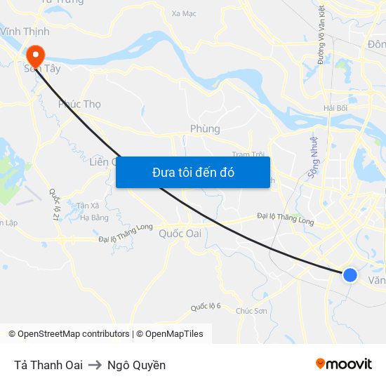 Tả Thanh Oai to Ngô Quyền map