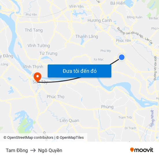 Tam Đồng to Ngô Quyền map