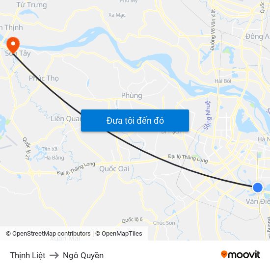 Thịnh Liệt to Ngô Quyền map