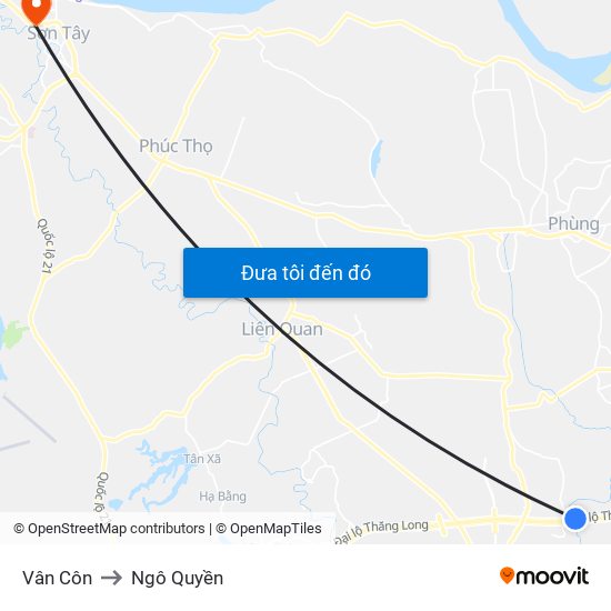 Vân Côn to Ngô Quyền map