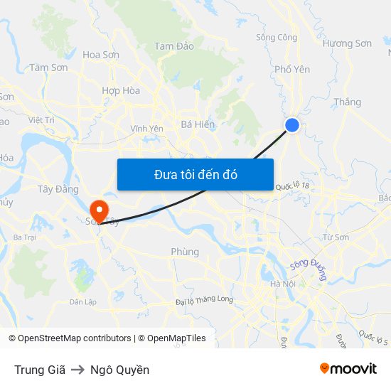 Trung Giã to Ngô Quyền map