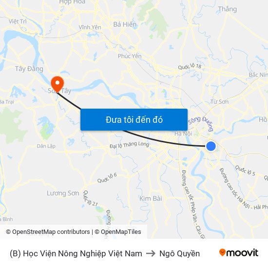 (B) Học Viện Nông Nghiệp Việt Nam to Ngô Quyền map