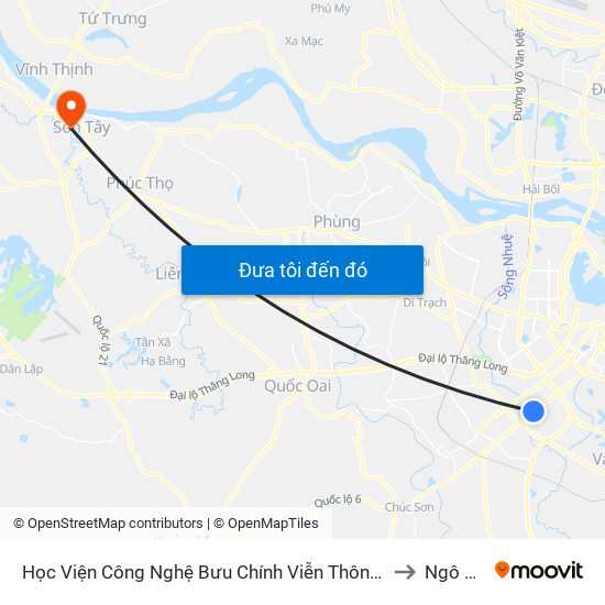 Học Viện Công Nghệ Bưu Chính Viễn Thông - Trần Phú (Hà Đông) to Ngô Quyền map