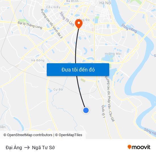 Đại Áng to Ngã Tư Sở map