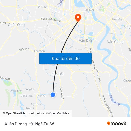 Xuân Dương to Ngã Tư Sở map