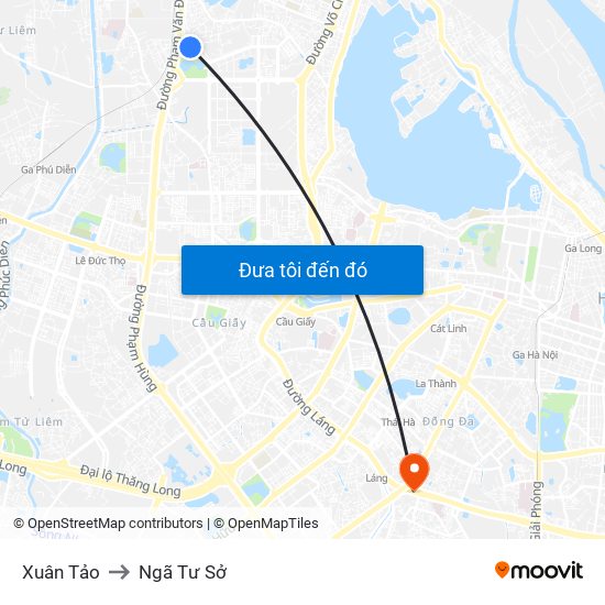 Xuân Tảo to Ngã Tư Sở map