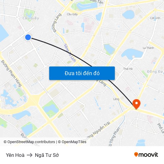 Yên Hoà to Ngã Tư Sở map