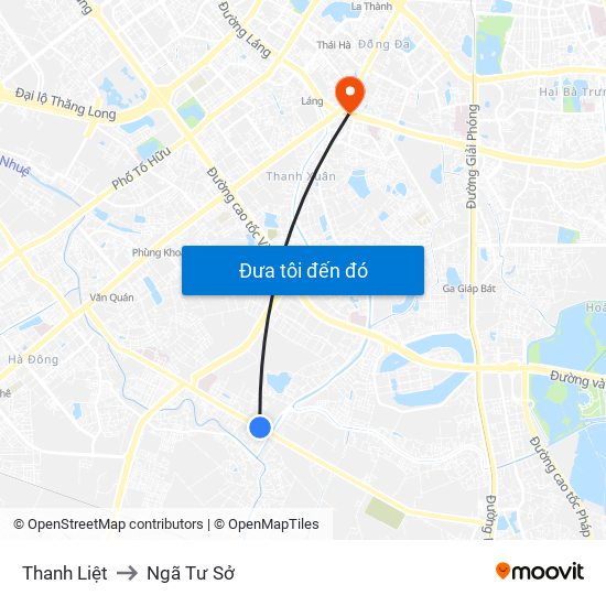 Thanh Liệt to Ngã Tư Sở map