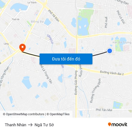 Thanh Nhàn to Ngã Tư Sở map