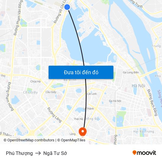 Phú Thượng to Ngã Tư Sở map