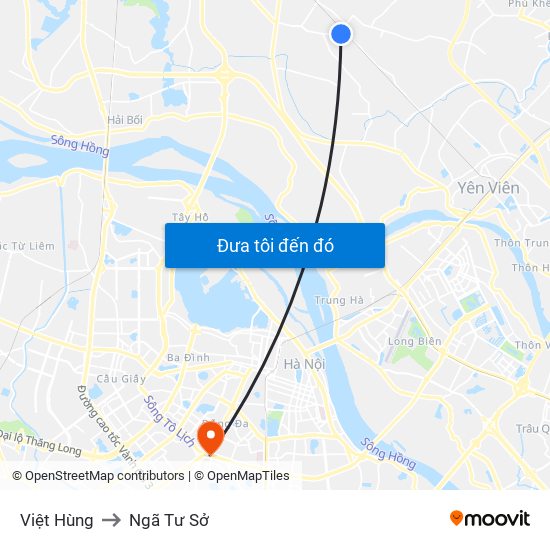 Việt Hùng to Ngã Tư Sở map