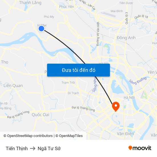 Tiến Thịnh to Ngã Tư Sở map