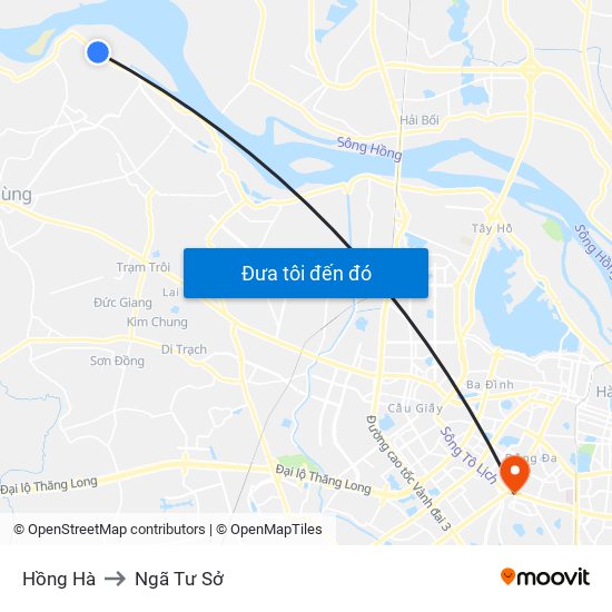 Hồng Hà to Ngã Tư Sở map