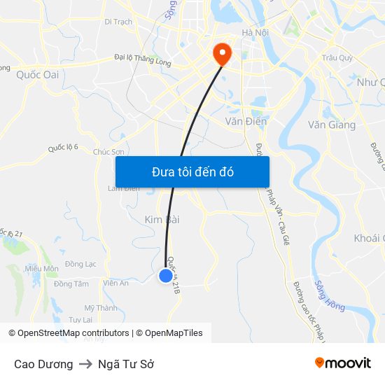 Cao Dương to Ngã Tư Sở map