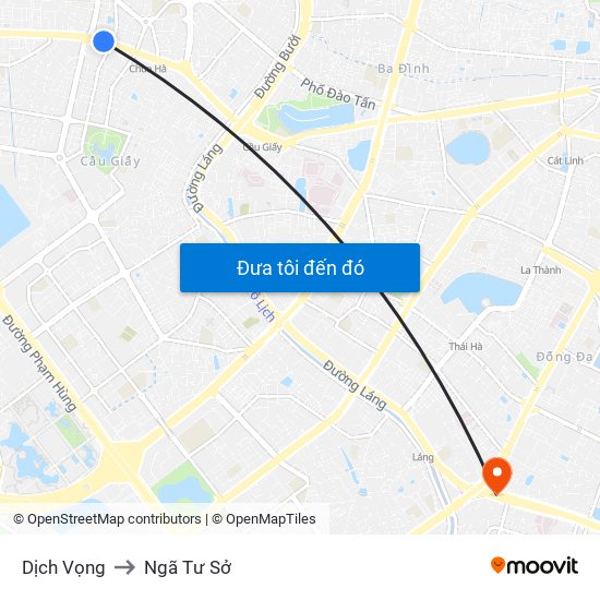 Dịch Vọng to Ngã Tư Sở map