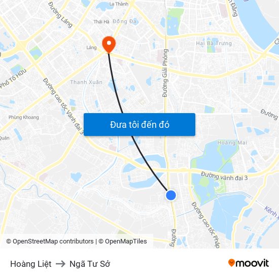 Hoàng Liệt to Ngã Tư Sở map