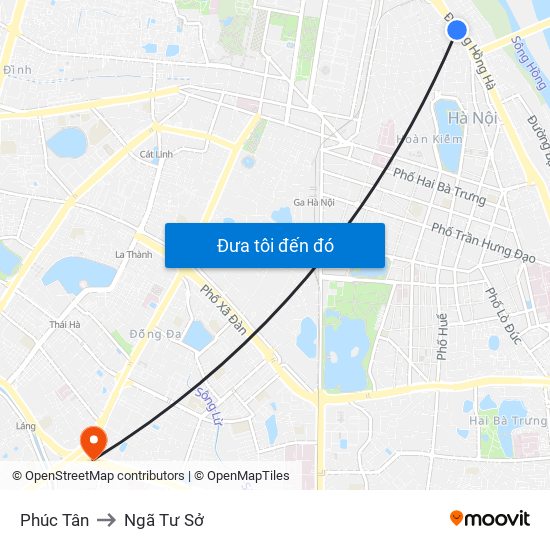 Phúc Tân to Ngã Tư Sở map