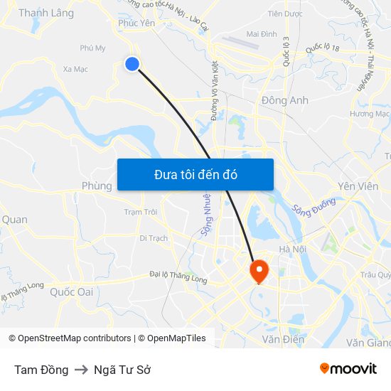 Tam Đồng to Ngã Tư Sở map