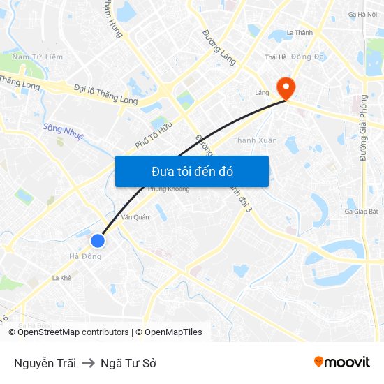 Nguyễn Trãi to Ngã Tư Sở map