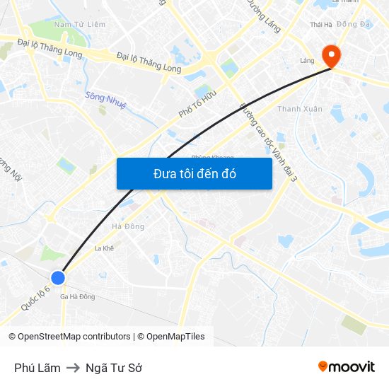 Phú Lãm to Ngã Tư Sở map