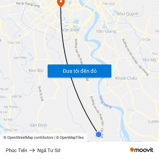 Phúc Tiến to Ngã Tư Sở map