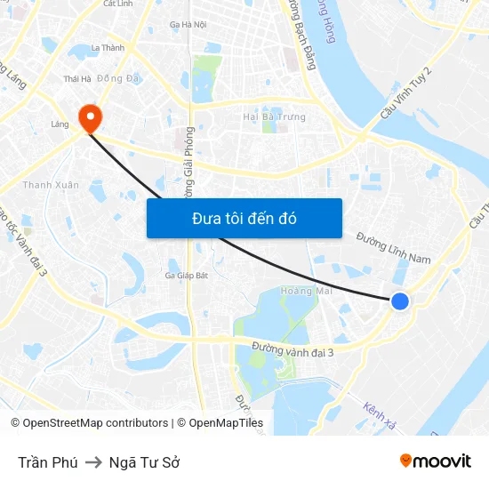 Trần Phú to Ngã Tư Sở map