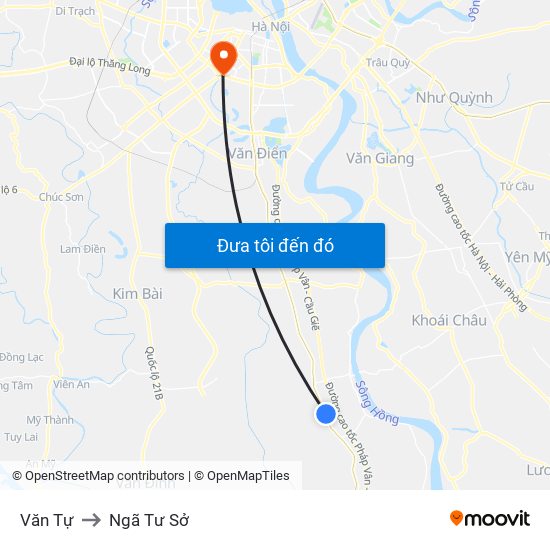 Văn Tự to Ngã Tư Sở map