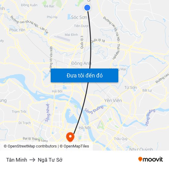 Tân Minh to Ngã Tư Sở map