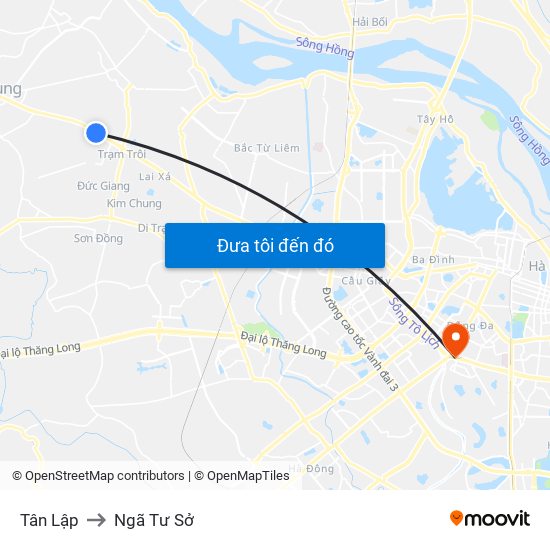 Tân Lập to Ngã Tư Sở map