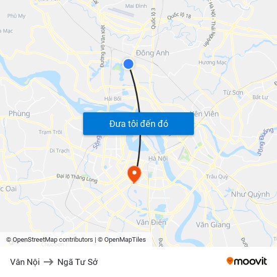 Vân Nội to Ngã Tư Sở map