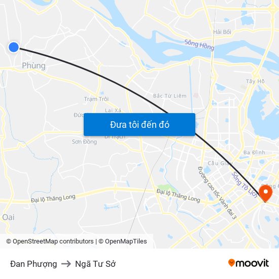 Đan Phượng to Ngã Tư Sở map