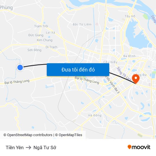 Tiền Yên to Ngã Tư Sở map