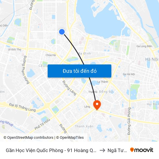 Gần Học Viện Quốc Phòng - 91 Hoàng Quốc Việt to Ngã Tư Sở map